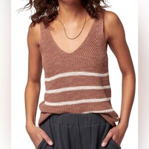 Faherty Brown and Cream Striped Knit Tank Top